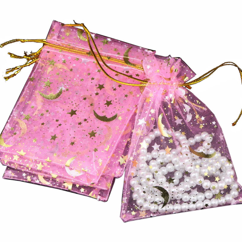 100Pcs Moon Star Organza Gift Bags Drawstring Party Pouches Wedding Jewelry Bag. 