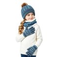 thumbnail image 5 of 3 Pcs Kids Winter Hat Scarf Gloves Set Boys Girls Knit Pompom Beanie Fleece Lined Neck Warmer Thick Thermal Ski Sets Blue 2-10 Years, 5 of 5