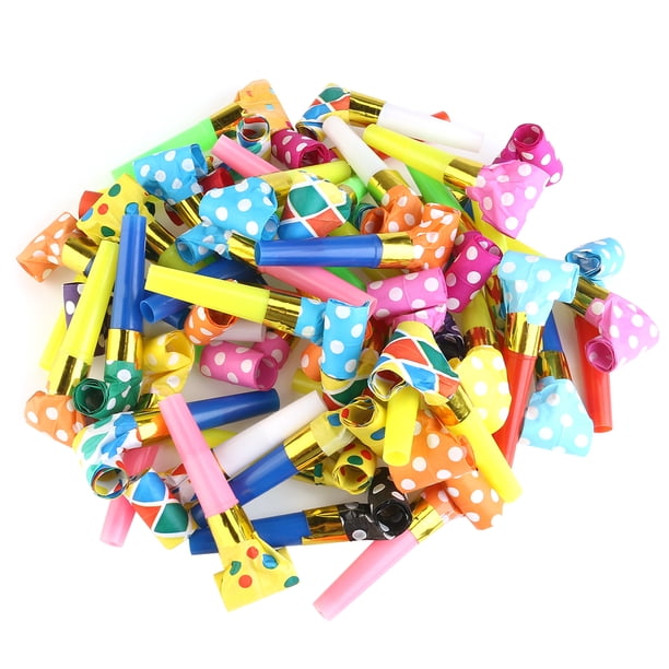 100 Uds. Cuernos de fiesta de 6,5 cm, ruidos, accesorios de fiesta con volumen (color aleatorio)
