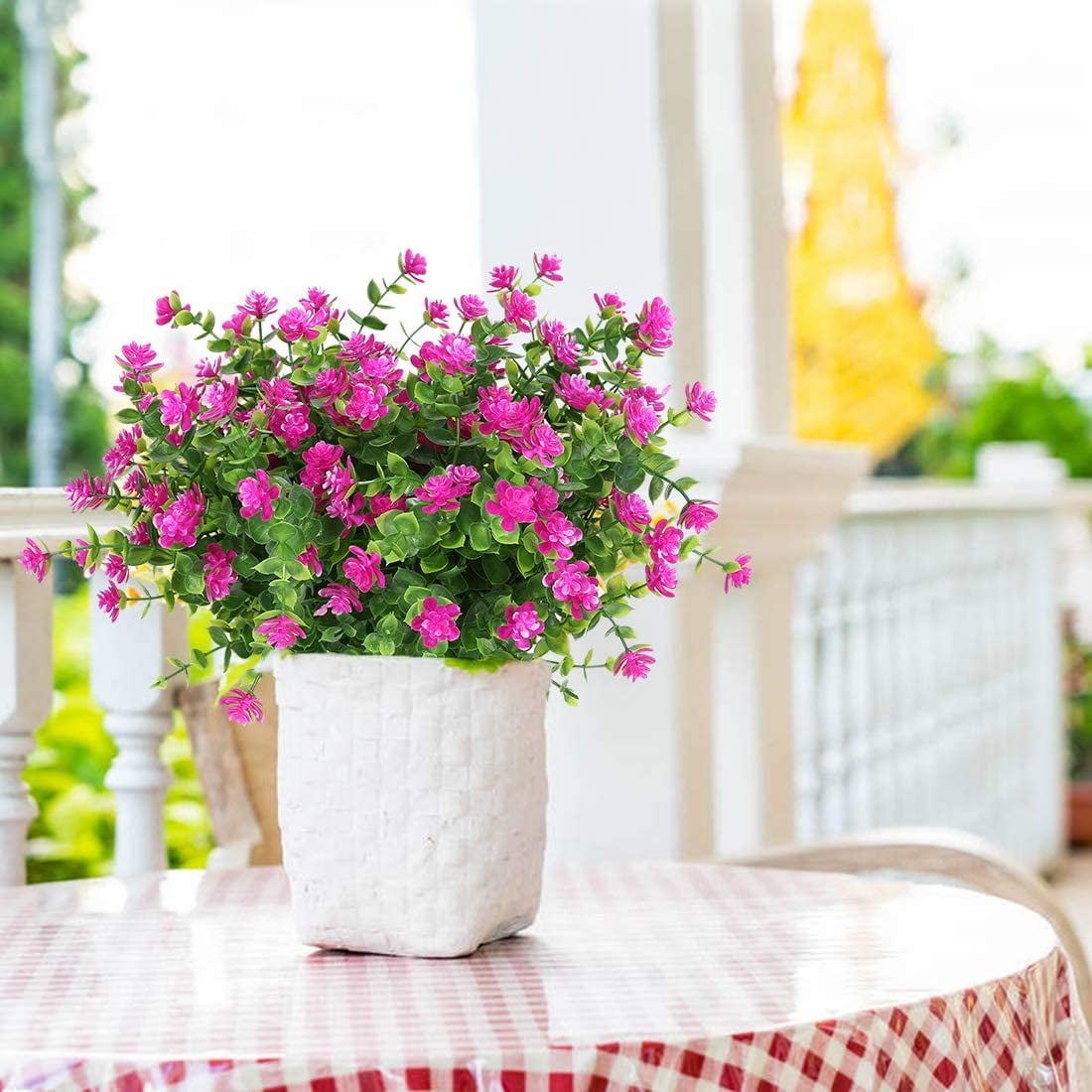 Morttic 8 Bundles Artificial Flowers, Fake Artificial Greenery UV Resistant No Fade Faux Plastic Plants for Wedding Bridle Bouquet Indoor Outdoor Home Garden Kitchen Office Table Vase(Fuchsia)