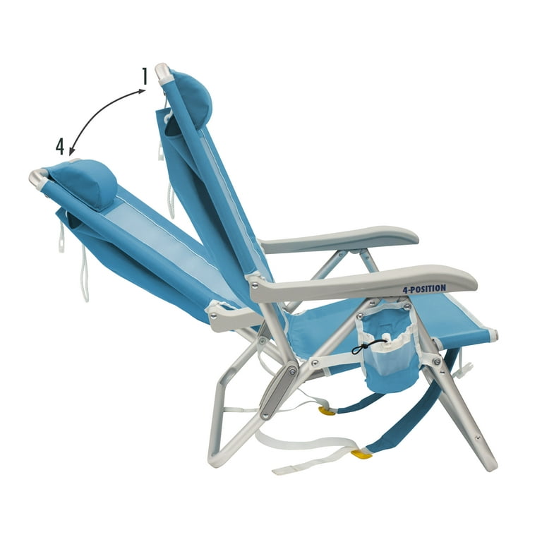 GCI Outdoor SunShade Backpack Beach Compact Reclining Low Profile Chair Saybrook Blue