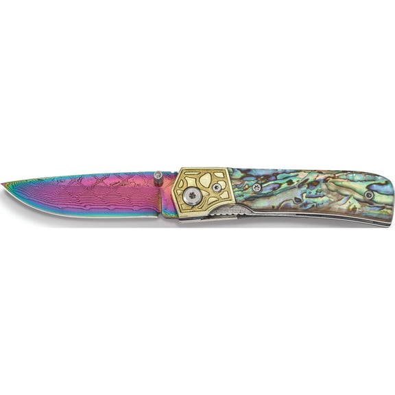 Fashion Damascus Steel 256 Layer Folding Blade Genuine Abalone Shell Handle Knife Made In Pakistan kn3386