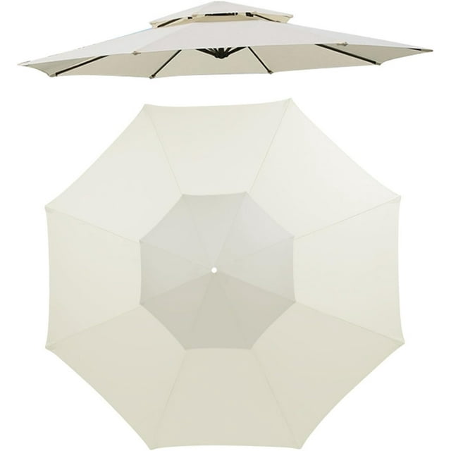 HUGFEGWE Waterproof Double Layer Polyester Patio Umbrella Canopy for 8 Ribs, Sunproof, Replacement Top with Easy Installation CA919-77577