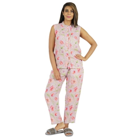 

Phagun Pajamas Set Printed Rayon Sleepwear Sleeveless Nightwear For Women