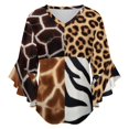 thumbnail image 5 of African Animal Skin Textures Collage Women's V-Neck Blouse With 3/4 Ruffled Bell Sleeves Casual Top Ladies Blouses, 5 of 7