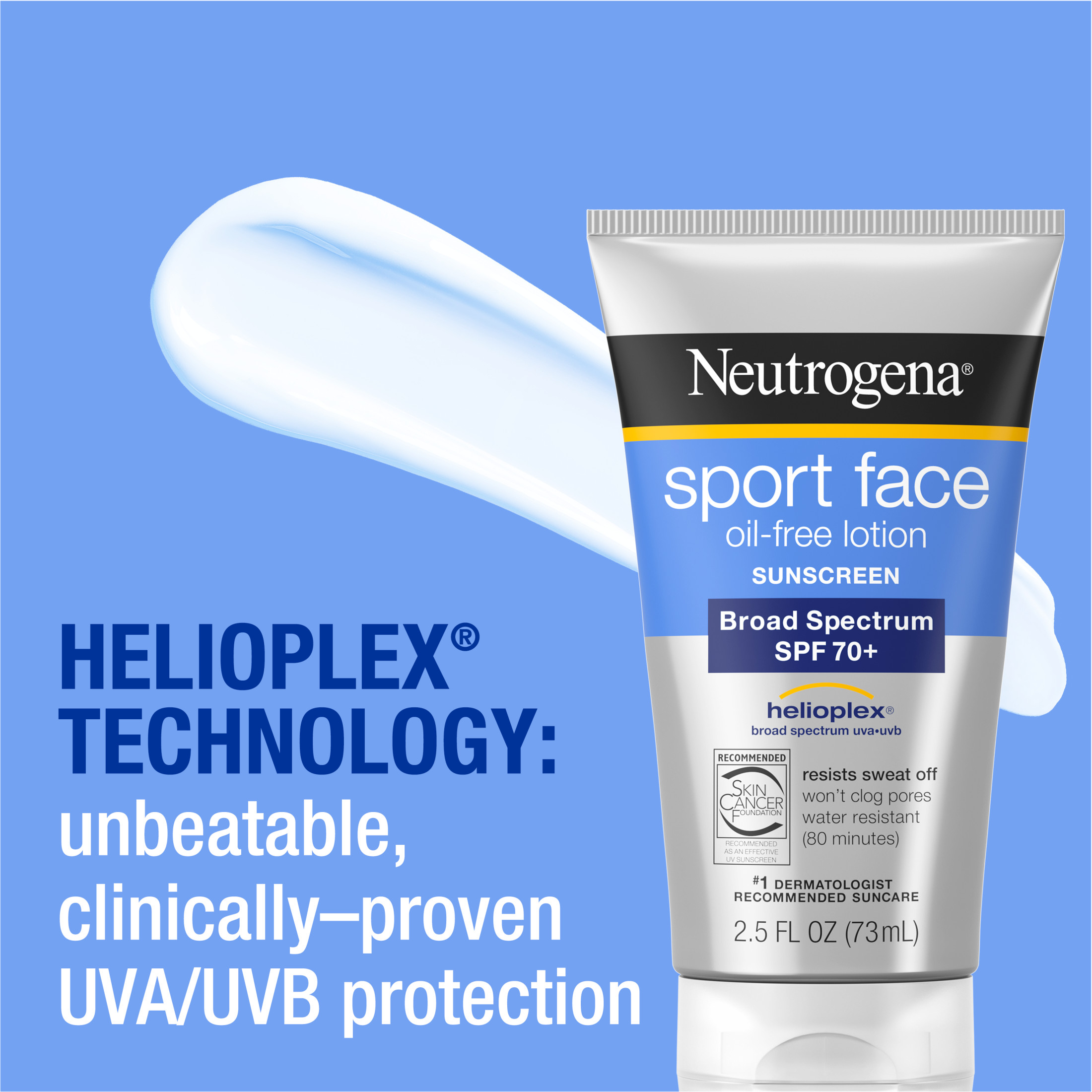 Neutrogena Sport Face Oil-Free Lotion Sunscreen, SPF 70+ Sunblock, 2.5 fl oz - image 3 of 9