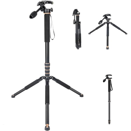 Koolehaoda Professional Camera Monopod with Fluid Head and Removable Tripod Base, Aluminum Portable Travel Video Monopod with Short Center Column for DSLR, Mirrorless Camera, Vlog, Travel & Sports