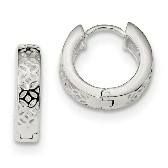 Primal Silver Sterling Silver Cut-out Design Hinged Hoop Earrings