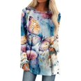thumbnail image 1 of TSADFHJI T-Shirt à Manches Longues pour Femmes, Coupe Ample, Imprimé Printemps et Automne, Col Rond, Manches Raglan Courtes, devant et derrière, TTTG Bleu Clair, 1 of 5