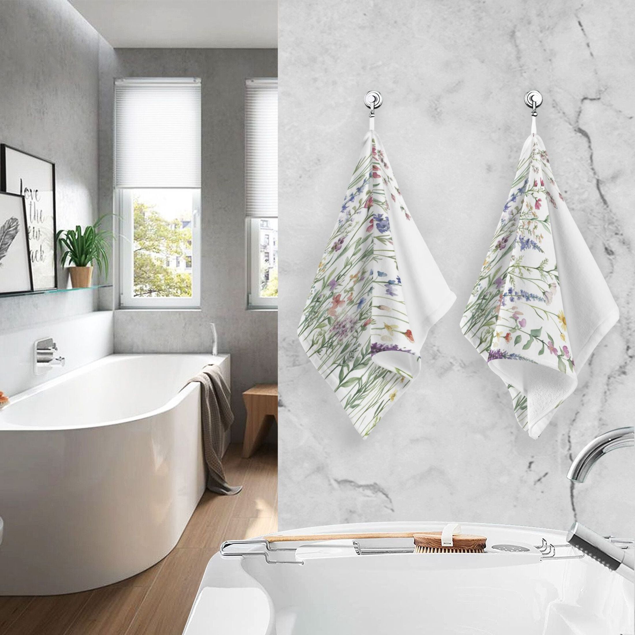 Cotton Towel Two-Piece 16x28 Inch One Sizex2 Face Towel Set Towel Set Cotton Hand Bath Towel Bathroom Beach Watercolor Red Flower