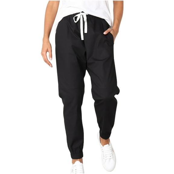 Bmawag Cargo Pants Women Casual Solid Straight Leg Pants Waistband Bandage Mid-Waist Pants Trousers Gifts for Women