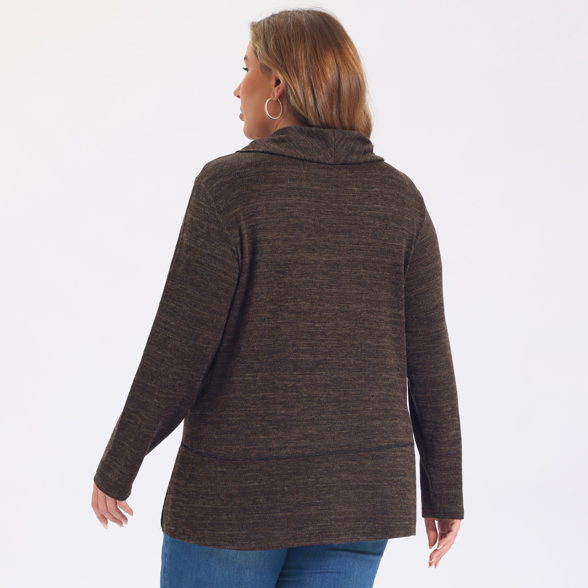 DARING DIVA Women's Plus Cowl Neck Long Sleeve Pullover Sweater 4X Dark Brown
