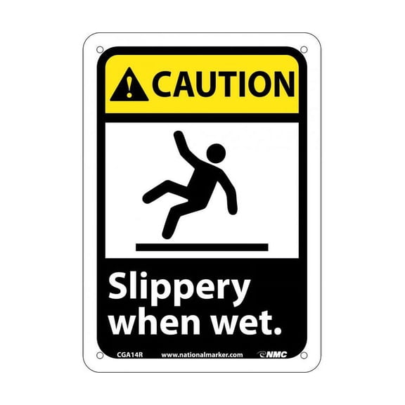 National Marker CGA14R Slippery When Wet Caution Sign 10 x 7 in. Rigid Plastic