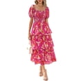 thumbnail image 1 of Vestido BTFBM maxi con cuello cuadrado y mangas abullonadas para mujer, 1 of 7