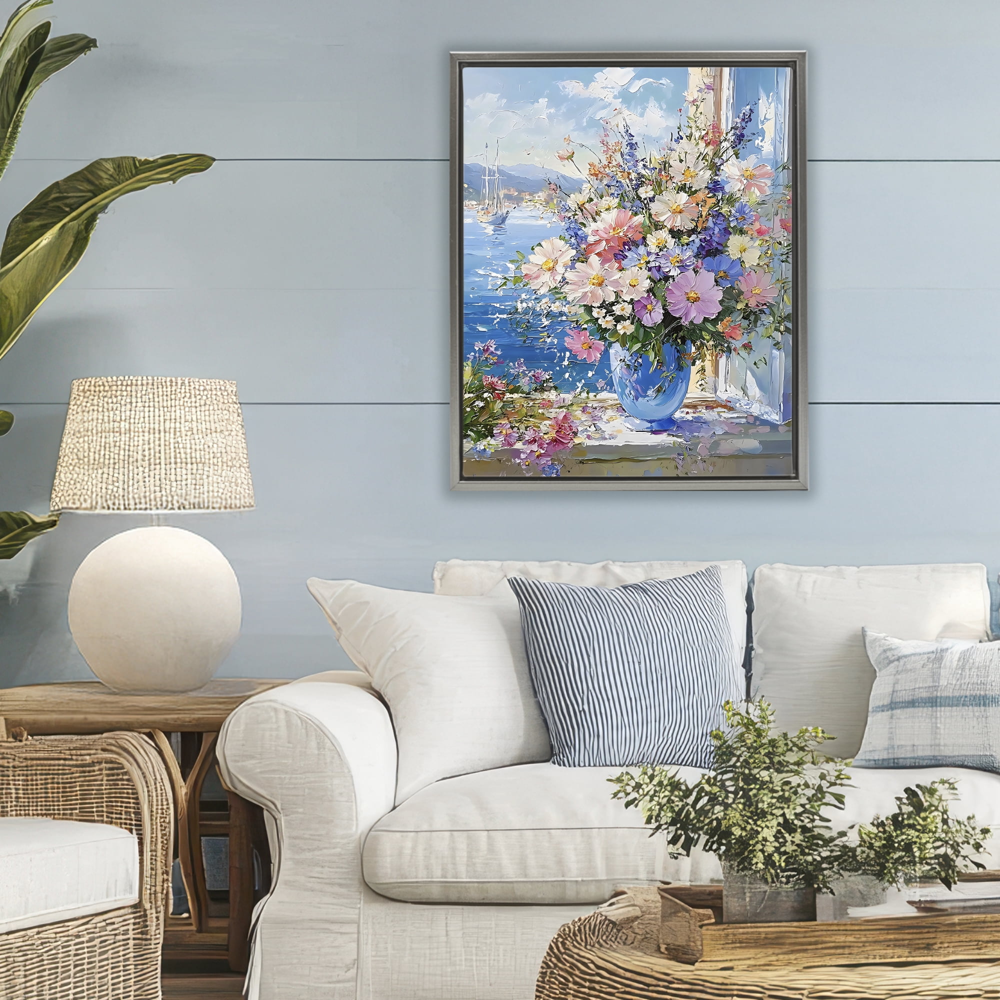 Stupell Industries Beautiful Bouquet on Ledge Gray Framed Floater Canvas Wall Art, design by Creative Studio
