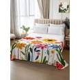 thumbnail image 2 of Sunflower King Size Flat Sheet, Wrinkleproof & Fadeproof Cooling Flat Bed Sheet Only, Spring Floral Colorful Summer Botanical Breathable Soft Bedding Top Sheets 105 x 98 Inches, 2 of 8