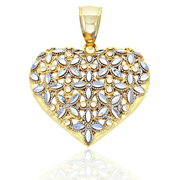 Charm America - Gold Diamond Cut Heart Charm - 10 Karat Solid Gold
