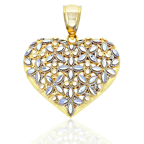 Charm America - Gold Diamond Cut Heart Charm - 10 Karat Solid Gold