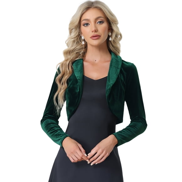 Bolero Elegante de Terciopelo para Mujer Bolero Crop Cardigan para Cóctel Chaqueta Corta Verde oscuro M