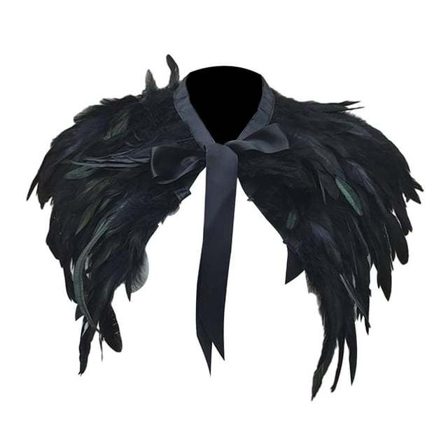 Capa de plumas falsas para hombro, bufandas góticas, bufanda para mujer, Collar, encogimiento de hombros para Halloween Negro