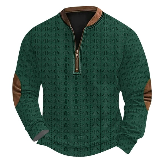 ZCFZJW Big and Tall Regular Fit Sweaters for Men Trendy Solid Color Long Sleeve Half Zip up V Neck Pullover Tops Lightweight Athletic T-Shirts with Elbow Patches XL