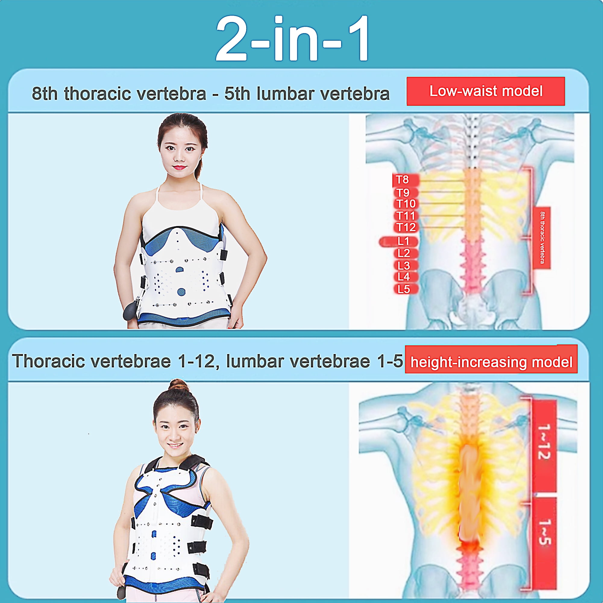 TLSO Inflatable Thoracolumbar Fixed Back Spinal Brace, Straightener for Fractures Mild Scoliosis & Post Surgery Support