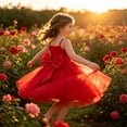 thumbnail image 5 of WhouRiu Girls Summer Cami Dress Solid Color Floral Decorated Sleeveless Mesh Party Gown Kids Comfortable Elegant Princess Dresses,7 Years, 5 of 6