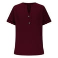 thumbnail image 4 of JGGSPWM Women's Summer Trendy Short Sleeve V Neck Button Up Tops Dressy Casual Loose Ladies Blouses Going Out Shirts Wine 2XL, 4 of 6