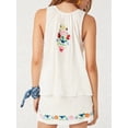 thumbnail image 4 of Women'S Floral Embroidered Tops U Neck Fringe Tie Front Tank Tops Loose Boho Sleeveless Mexican Shirts White XS, 4 of 5