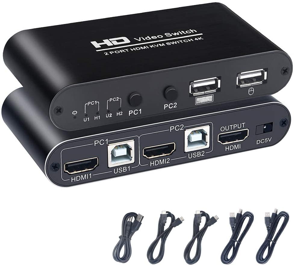 KVM Switch HDMI 2 Ports, One Set of Keyboard and Mouse and HD Display