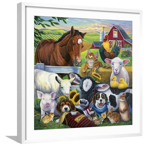 Art.com Farm Friends Giclee Print by Jenny Newland, White Frame Wall Art, 29" x 29"