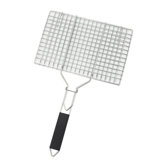 Cesta de parrilla plegable, cesta de parrilla de pescado de acero inoxidable, accesorios de barbacoa de picnic portátiles, red de parrilla para carne L