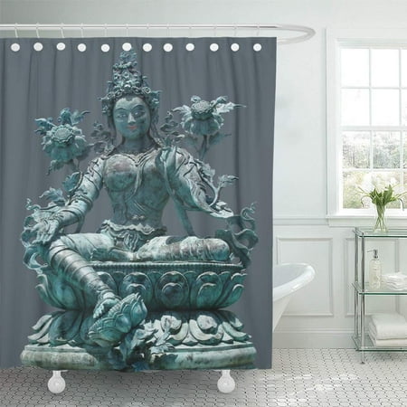 CYNLON Green Tara Statue Goddess Bathroom Decor Bath Shower Curtain 66x72 inch