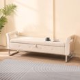 thumbnail image 3 of Newest 67.91" Wide Velvet Storage Bench with Armrests, Upholstered Soft Bench for Living Room & Entryway, Beige, 3 of 10