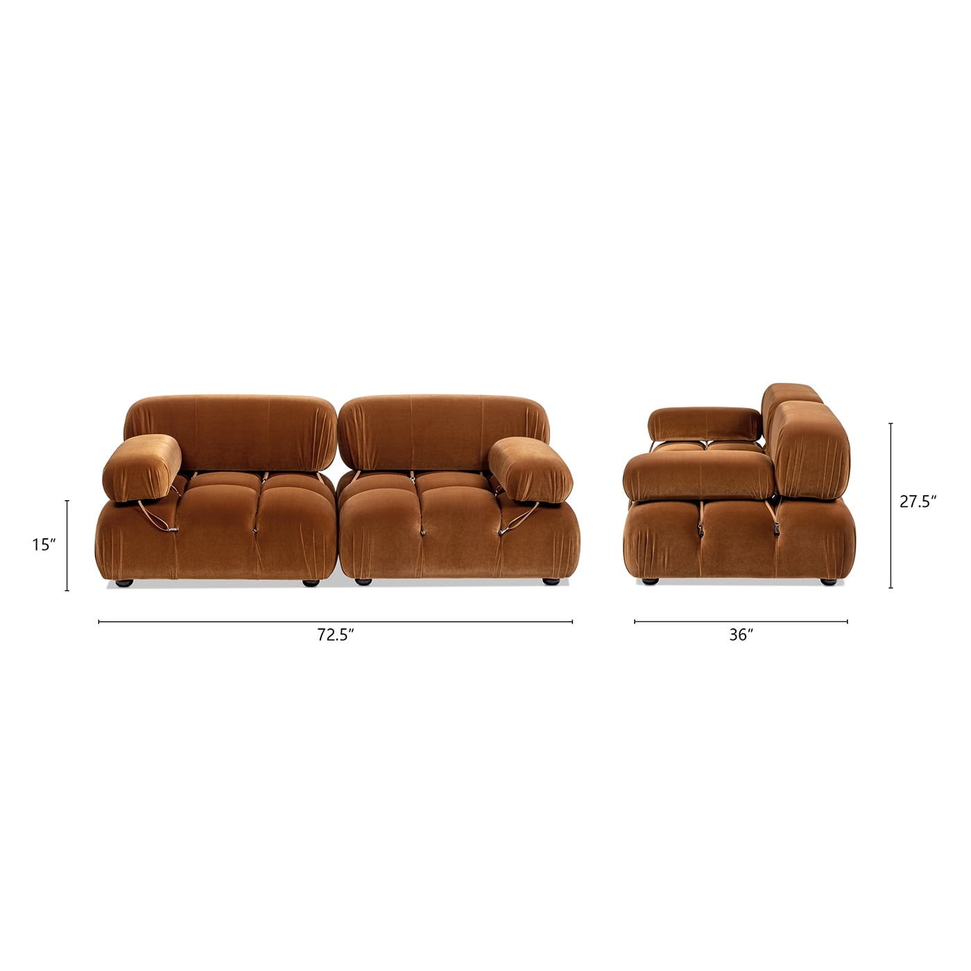 Jennifer Taylor Home Marcel 72.5" Bubble Modular Modern 2-Piece Loveseat Sofa, Burnt Orange Performance Velvet