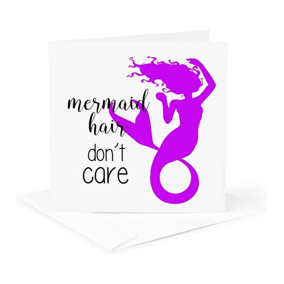 3dRose, Mermaid Hair Dont Care Pink and Black, 1 Greeting Card with envelope