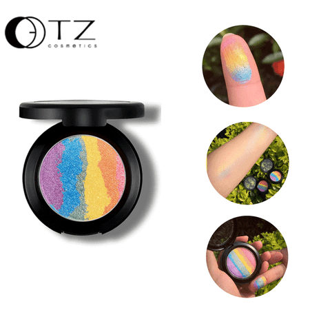 Lowestbest Rainbow 2# Makeup Shimmer Eye Shadow / Blush, Women's Glitter Diamonds / Waterproof Eyeshadow Palette, Cosmetic Highlighter SMakeup Powder for Women(Six Colors)