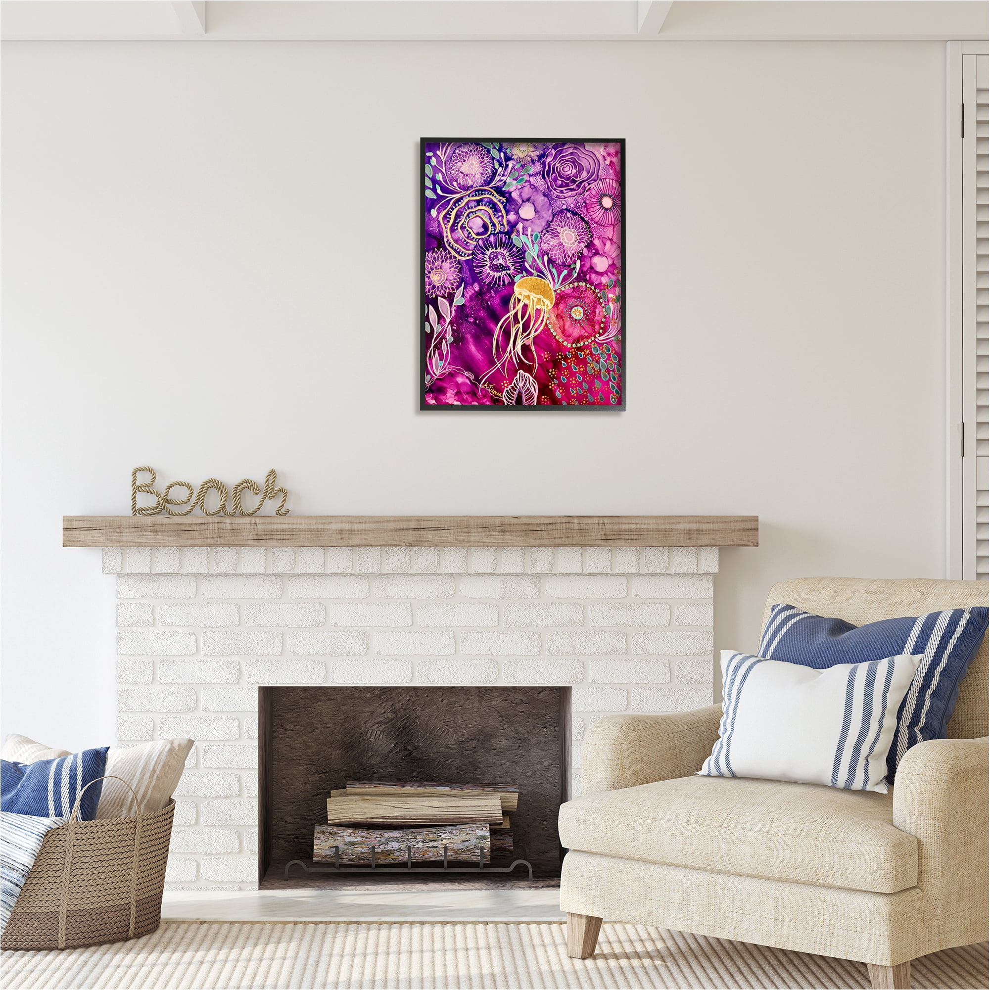 Stupell Industries Abstract Sea Life Patterns Abstract Painting Black Framed Art Print Wall Art, 24 x 30