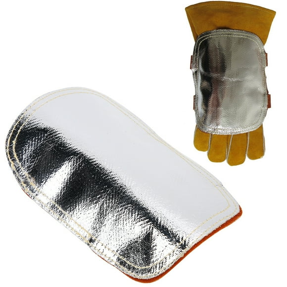 Welding Gloves, Fireplace Gloves Fireproof Stick Welding Gloves High Temperature Hand Guard Shield Heat Shield Split Cowhide Leather Welding Gloves Aluminized Back Welding Hand Pad