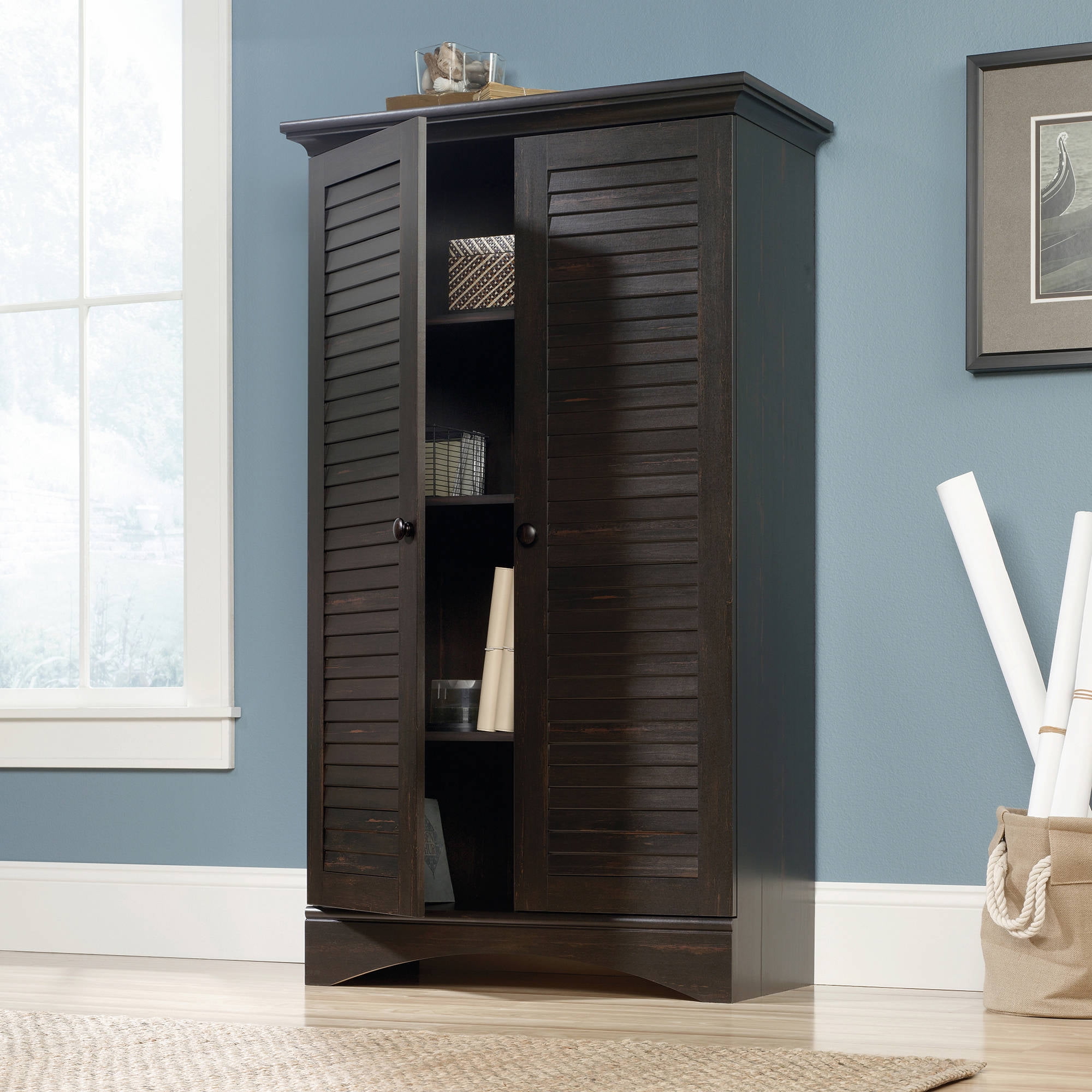 Tall Storage Cabinet Kitchen Pantry Cupboard Organizer Furniture 4 Doors Shelves 
