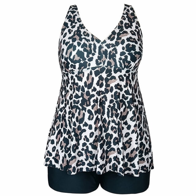 PEASKJP Womens Plus Size Swimwear Ruffles Floral Print Two Pieces Bathing Suit Beach Wear, Navy XL