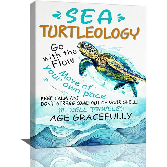 Ocean Sea Turtle Wall Art Coastal Beach Pictures Wall Decor Nautical Inspirational Canvas Painting Modern Artwork Home Decoration for Bathroom Living Room Bedroom Office Framed 12"x16"