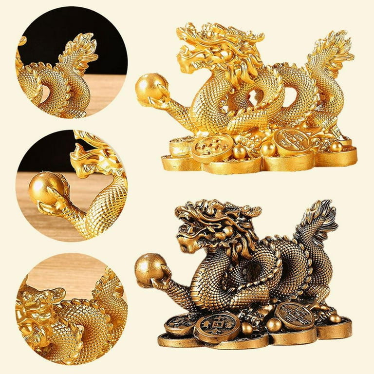 Yardwe Dragon Chinese Zodiac Figurines, Wooden Dragon Figurines 2024 Year  of The Dragon Statue Fengshui Ornament Table Decoration for Office Home