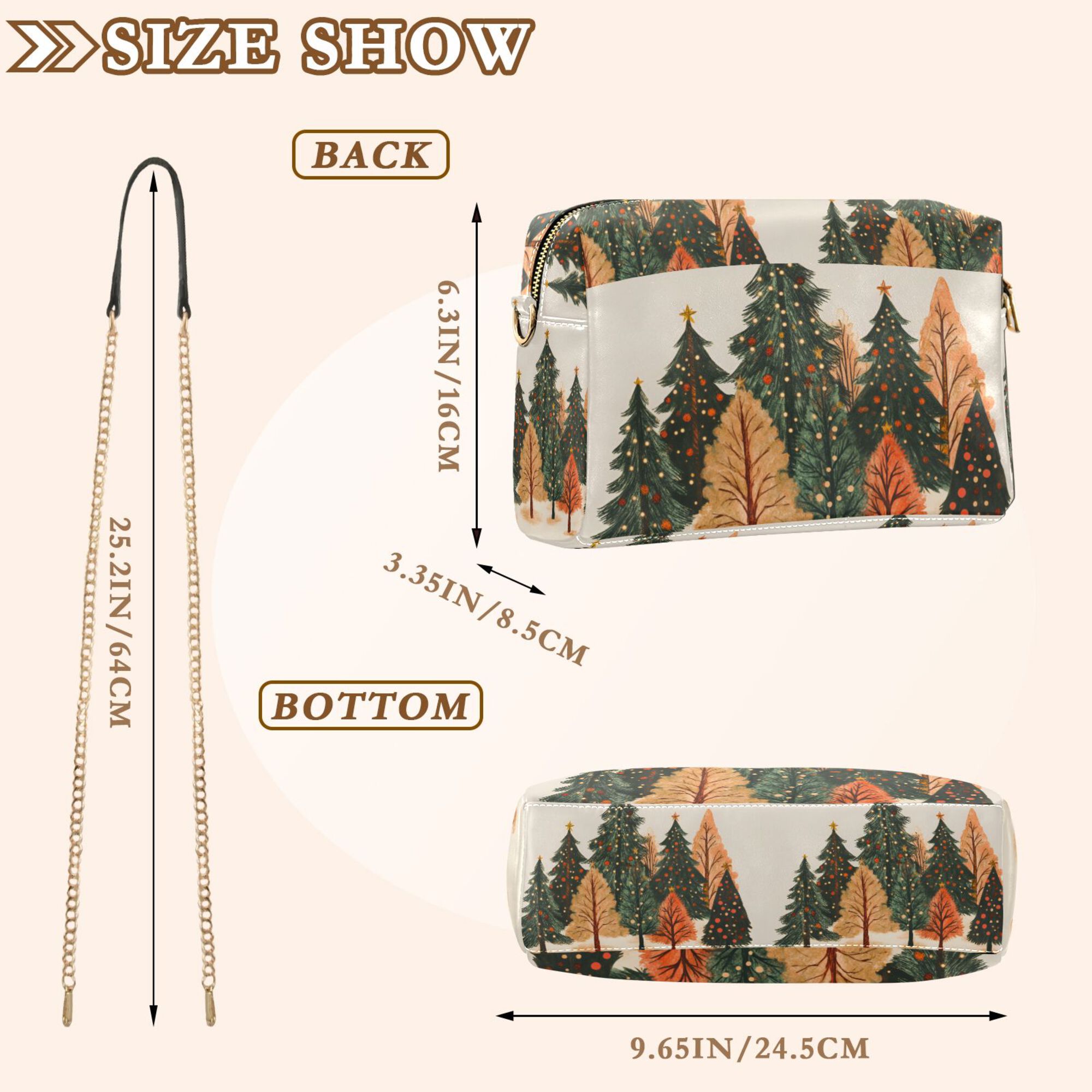 FORMRS Women Crossbody Purse with Chain Strap Vegan Leather Shoulder Handbag, Brown Christmas Trees