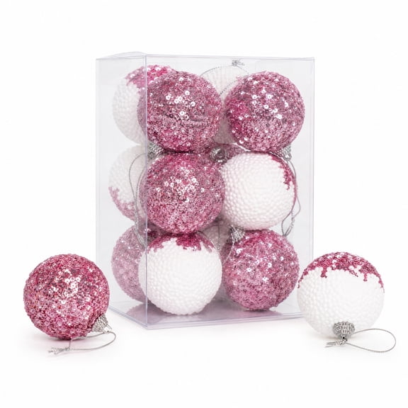 12 Pcs Christmas Ball Ornaments Sequin Christmas Tree Decorations Hanging SnowBall for Xmas Tree Decor