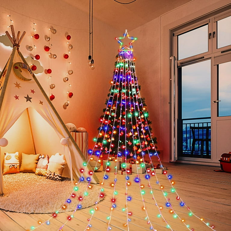 Presence Christmas Star Waterfall String Lights, RGB Color-Changing LED  Waterfall Lights Include Star Tree Topper & Remote Control, Star Christmas