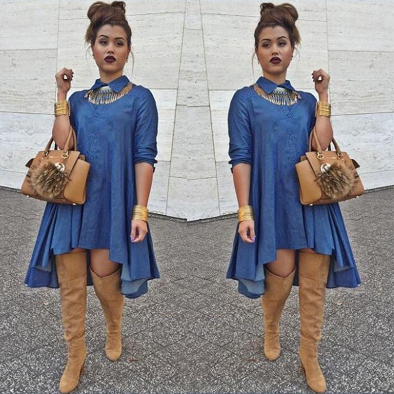 blue jean dress with boots