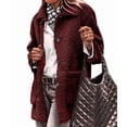 thumbnail image 2 of Women Winter Faux Fur Long Sleeve Lapel Button Down Pockets Fleece Jacket Casual Trendy Outerwear Deep Red XXXL, 2 of 9