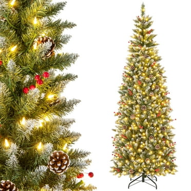 Costway 7 FT Pre-Lit Artificial Christmas Tree with 818 Snowy Branch Tips 350 LED Lights