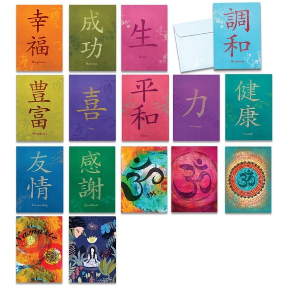 Tree-Free Greetings 16 Pack Card Assortment with Matching Envelopes, Eco Friendly, Made in USA, 100% Recycled Paper, 5 x 7 Inches, All That is Zen Collection, Thinking of You, Love, Birthday (AGP1187)